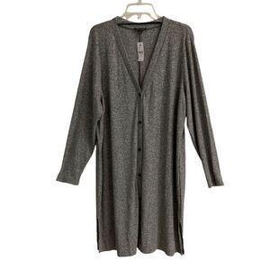 Lane Bryant long duster button up cardigan sweater women’s 22 Heather Gray NEW